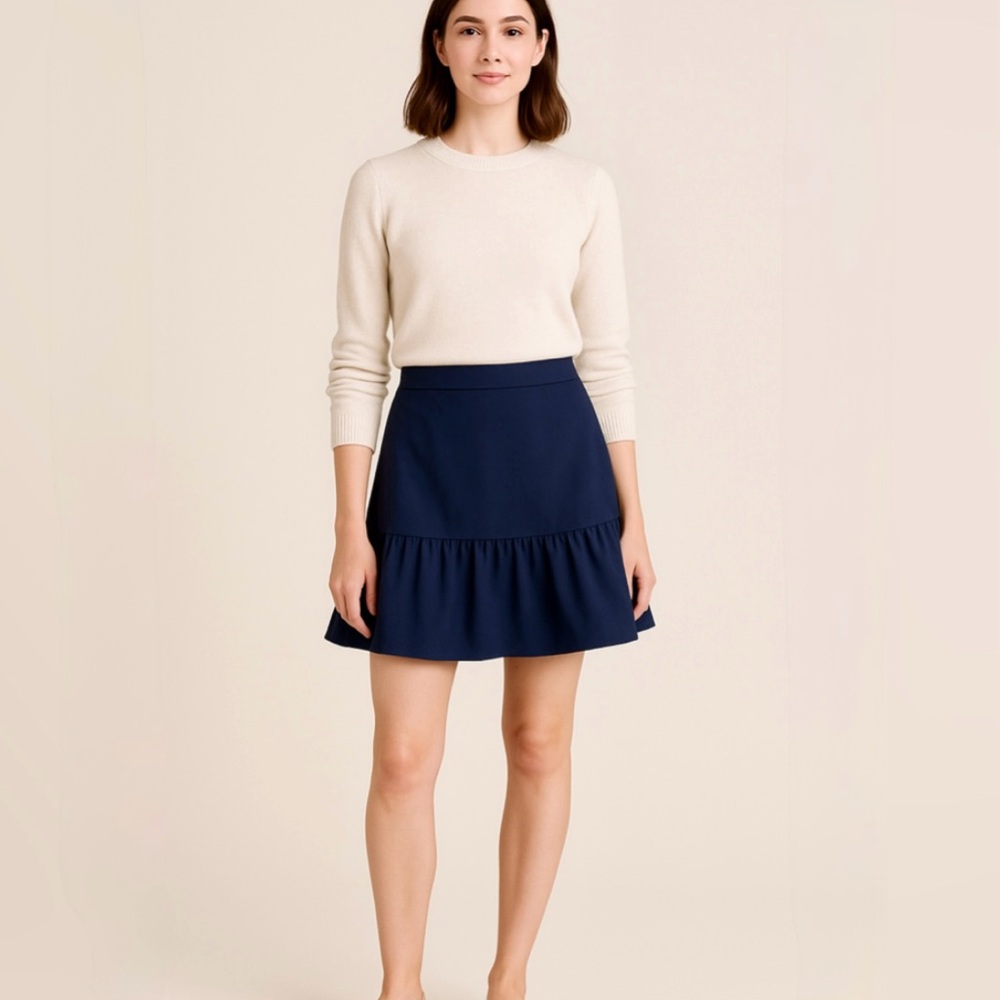 J.Crew Mercantile Elastic Waist Navy Blue Ruffle Hem Skirt – Size 6 💚🍄